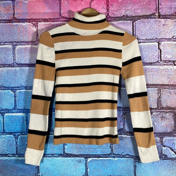 Maeve Tops - Maeve by Anthropology Women’s Top Medium Long Sleeve White Tan Black Body Shirt